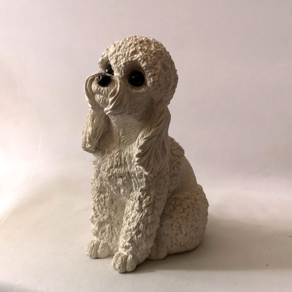 Vintage Classic Critters White Poodle Figurine Statue, Glass Eyes Made in Canada